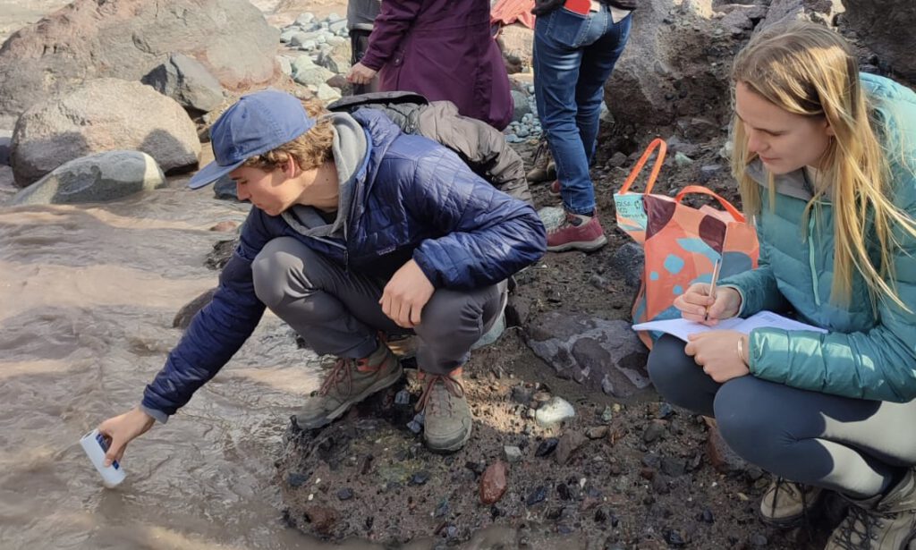 Taking water samples in Cajon del Maipo